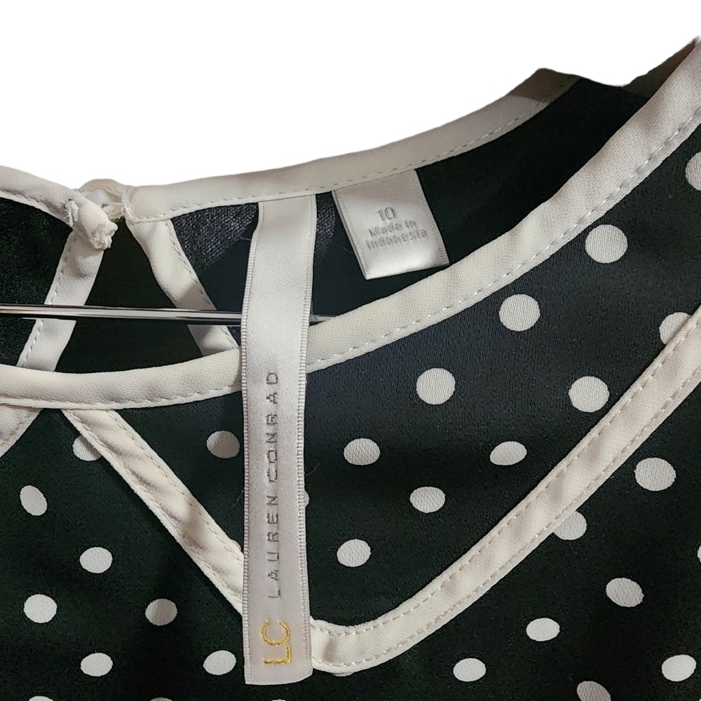 Lauren Conrad Women's Black Ivory Polka Dot Fully Lined Sleeveless Dress Sz 10 - Picture 5 of 6